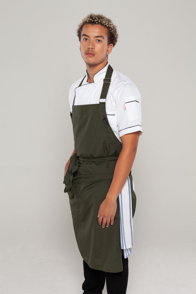 chef aprons dark green with tea towel holder