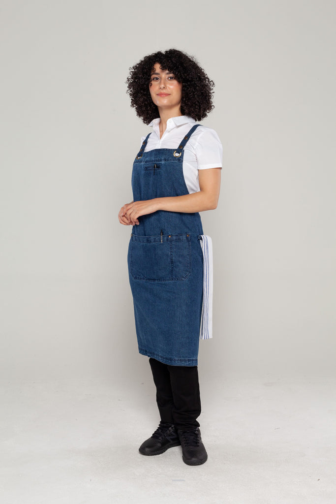 CROSSOVER CAFE APRONS DENIM BLUE