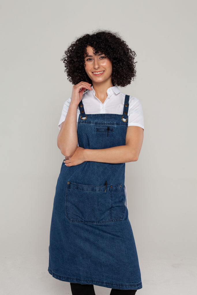 CROSSOVER CAFE APRONS DENIM BLUE