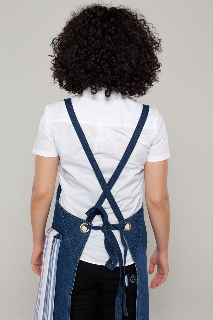 CROSSOVER CAFE APRONS DENIM BLUE