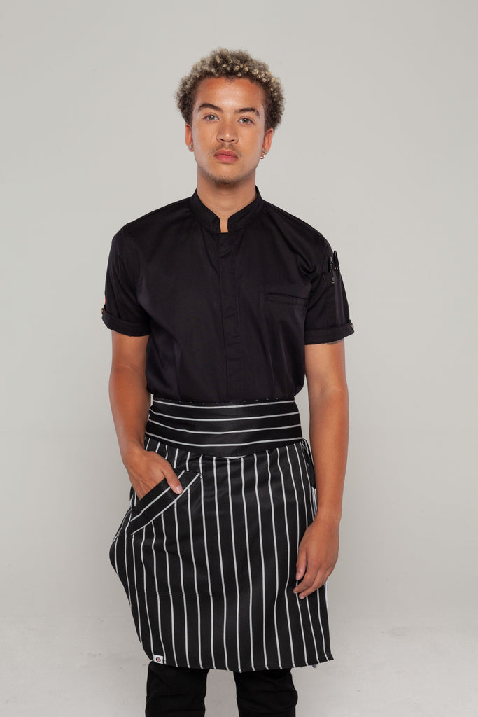 Black white striped waist apron