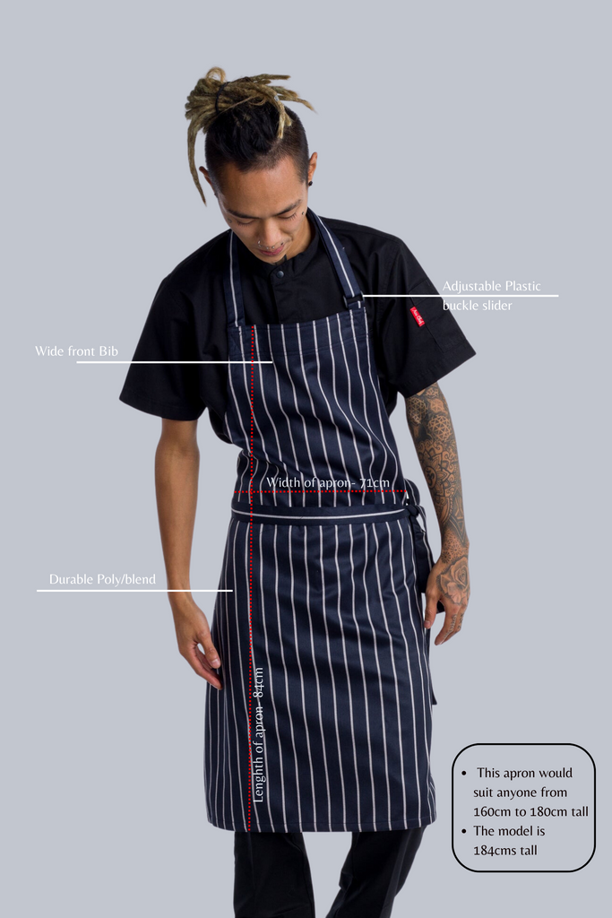Bella Striped blue/white bib Chef Apron no pocket medium size - Ace Chef Apparels