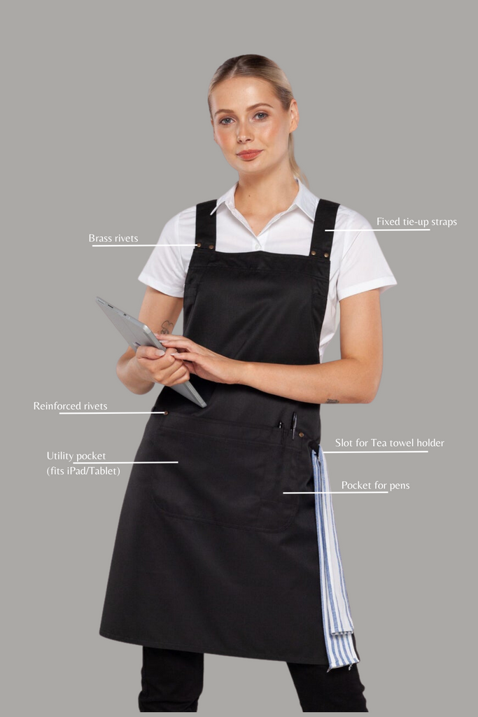 Shana Crossover Apron fixed Straps Black - Ace Chef Apparels