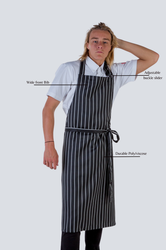 Sidney striped black/white bib Chef Apron Large size no pocket - Ace Chef Apparels