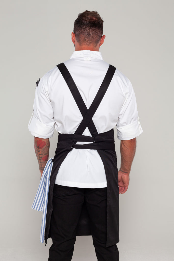 BYRON Crossover Chef apron Black with black straps - Ace Chef Apparels