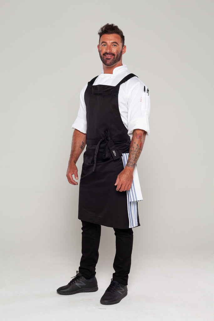 BYRON Crossover Chef apron Black with black straps - Ace Chef Apparels