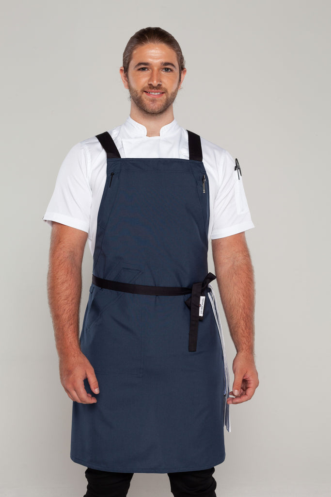 Crossover Chef apron byron Bluish grey with black straps