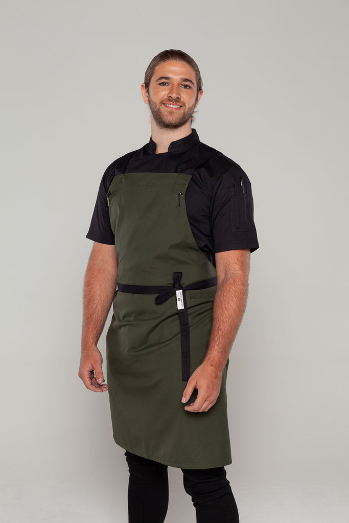 BYRON Crossover Chef apron Dark Green with black straps - Ace Chef Apparels