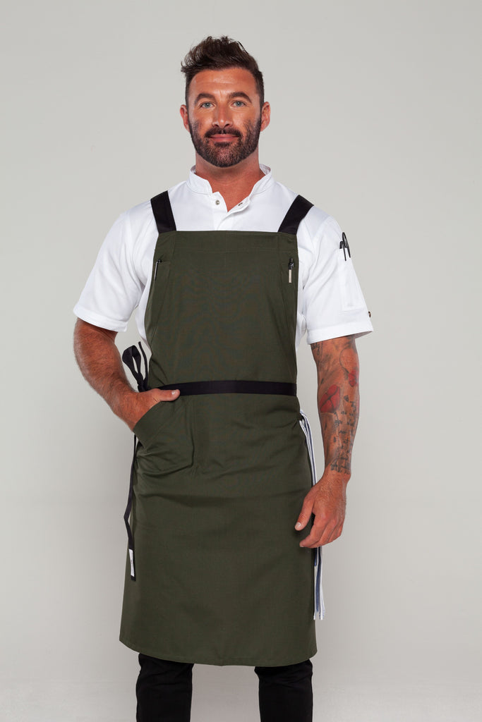 BYRON Crossover Chef apron Dark Green with black straps - Ace Chef Apparels