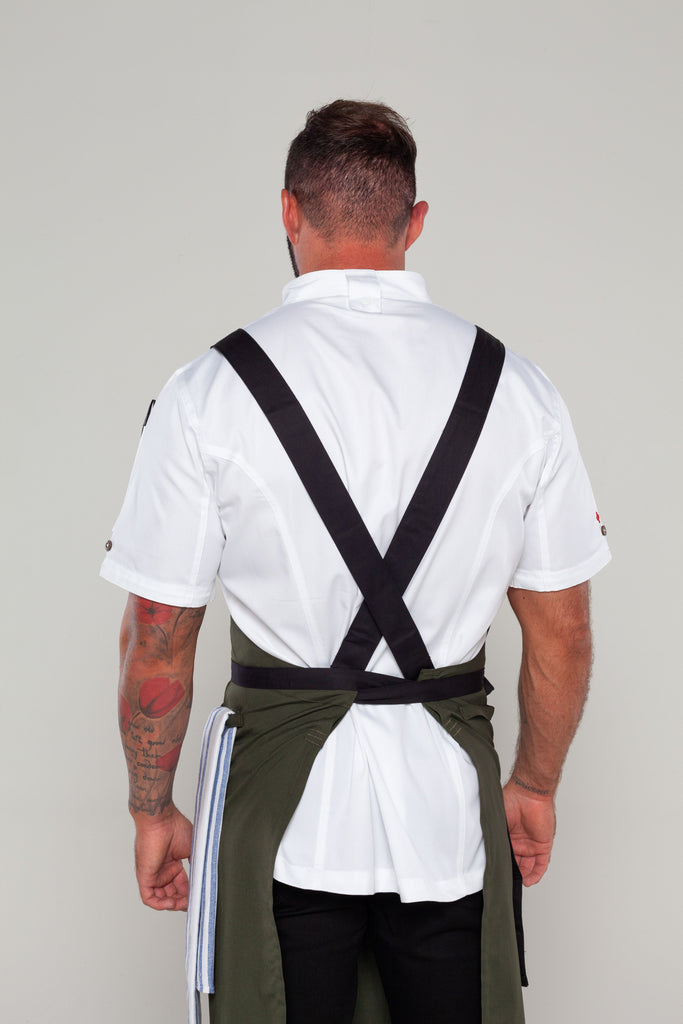 BYRON Crossover Chef apron Dark Green with black straps - Ace Chef Apparels