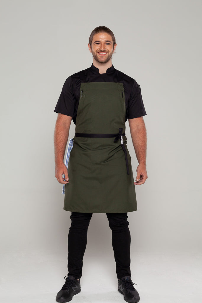 BYRON Crossover Chef apron Dark Green with black straps - Ace Chef Apparels