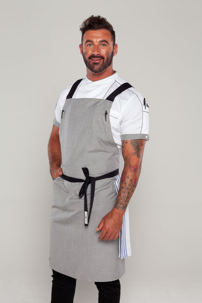 BYRON Crossover Chef apron Steel Grey with black straps - Ace Chef Apparels