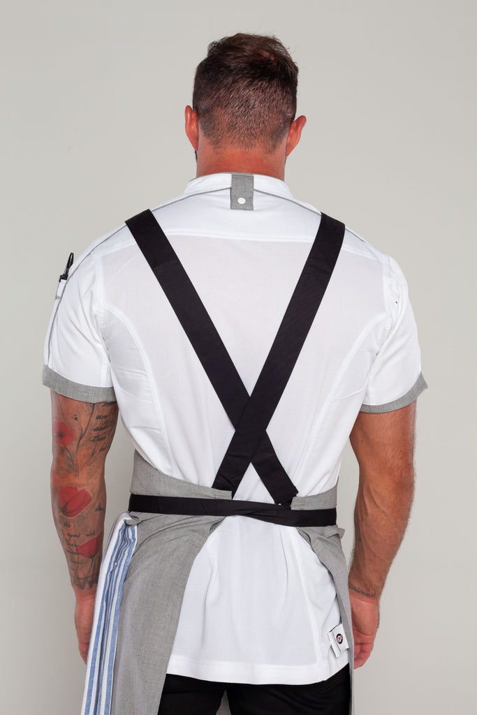 BYRON Crossover Chef apron Steel Grey with black straps - Ace Chef Apparels