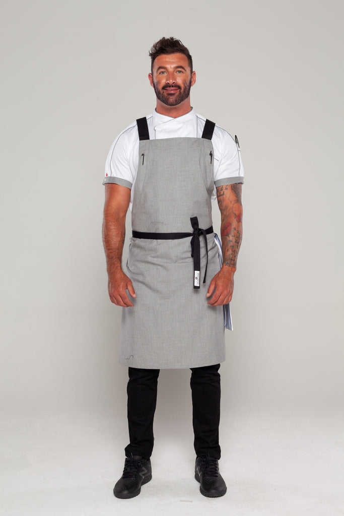 BYRON Crossover Chef apron Steel Grey with black straps - Ace Chef Apparels