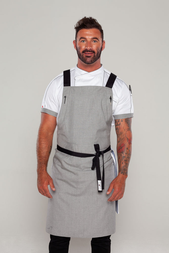 BYRON Crossover Chef apron Steel Grey with black straps - Ace Chef Apparels