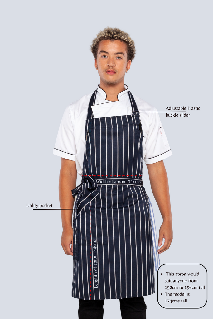 Locky Blue/white Stripes Bib apron medium size - Ace Chef Apparels