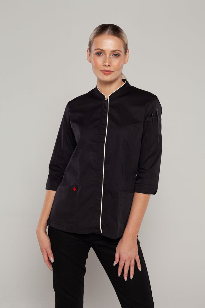 Mel 3/4 sleeves Black women's chef jacket - Ace Chef Apparels
