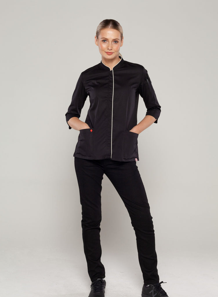 Mel 3/4 sleeves Black women's chef jacket - Ace Chef Apparels