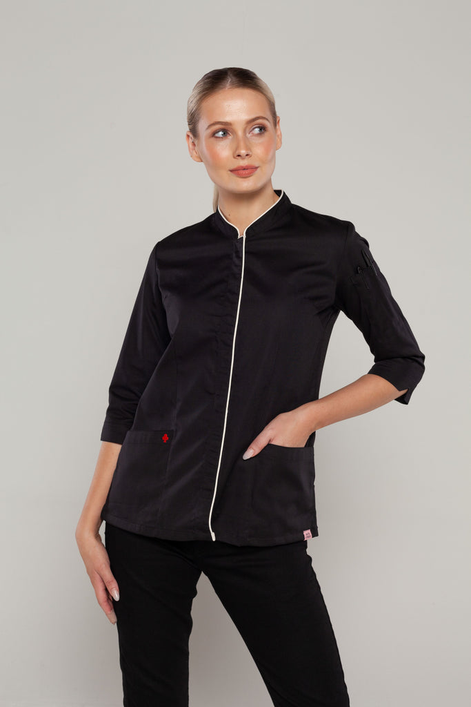 Mel 3/4 sleeves Black women's chef jacket - Ace Chef Apparels