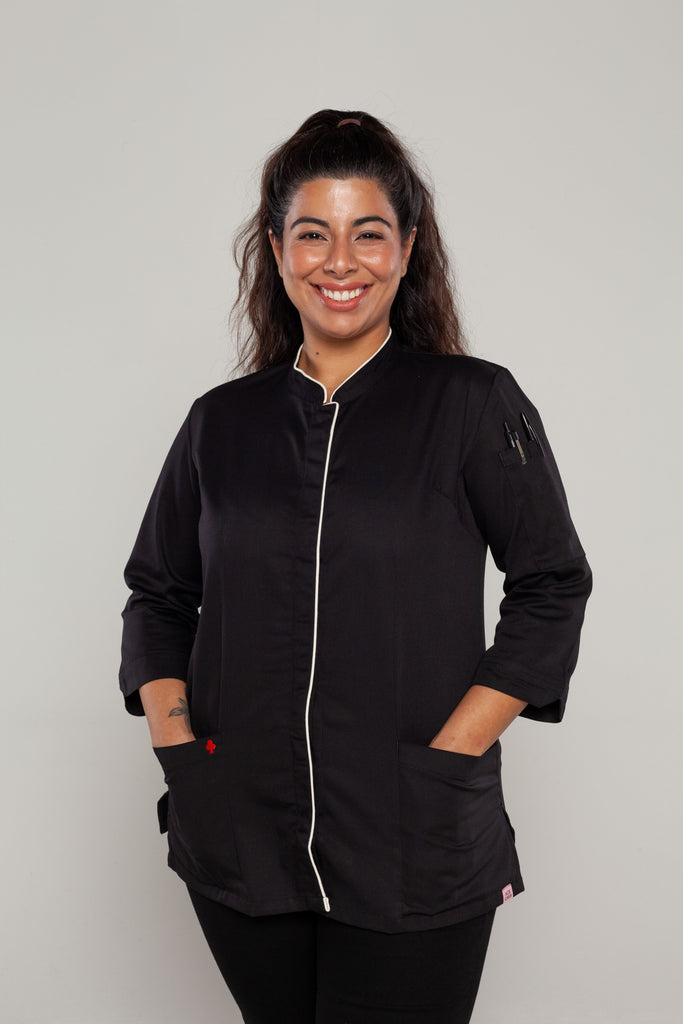 Mel 3/4 sleeves Black women's chef jacket - Ace Chef Apparels