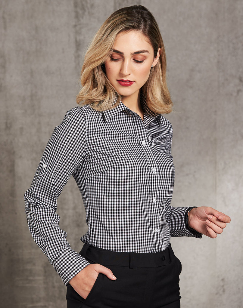 Ladies Gingham Check Long Sleeve Shirt