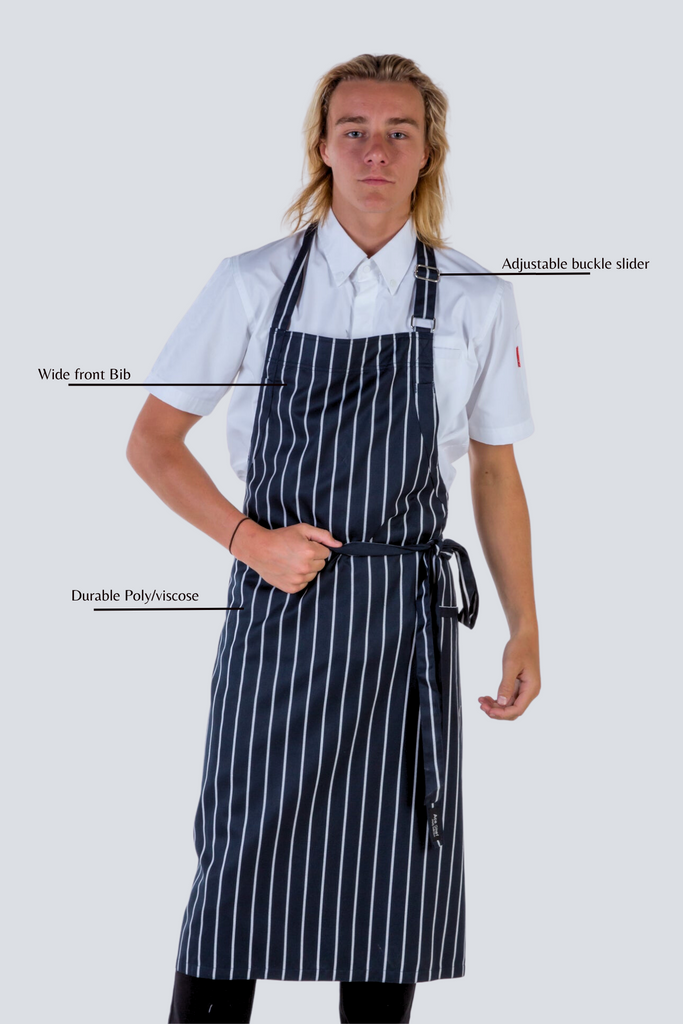 Sidney striped blue/white bib Chef Apron Large size no pocket - Ace Chef Apparels