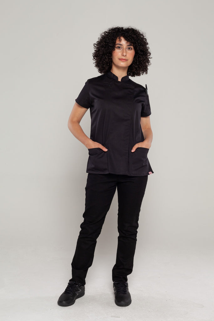 Sophia short sleeves Black women's chef jacket - Ace Chef Apparels