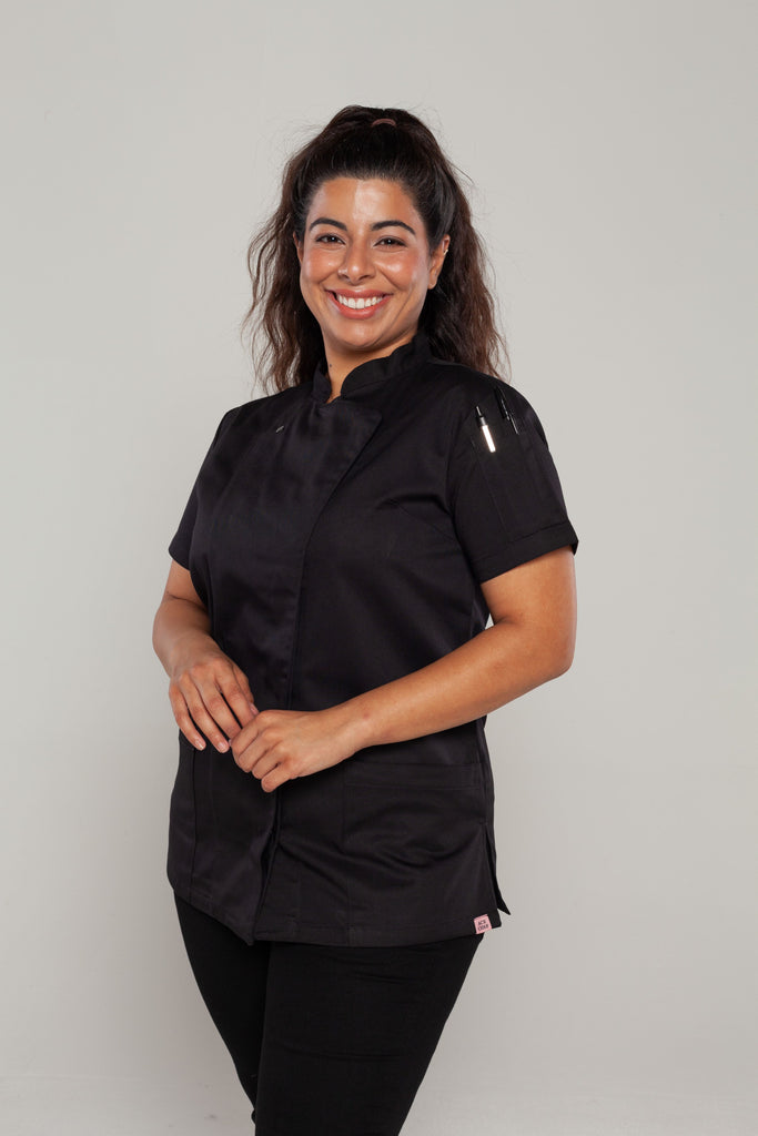Sophia short sleeves Black women's chef jacket - Ace Chef Apparels