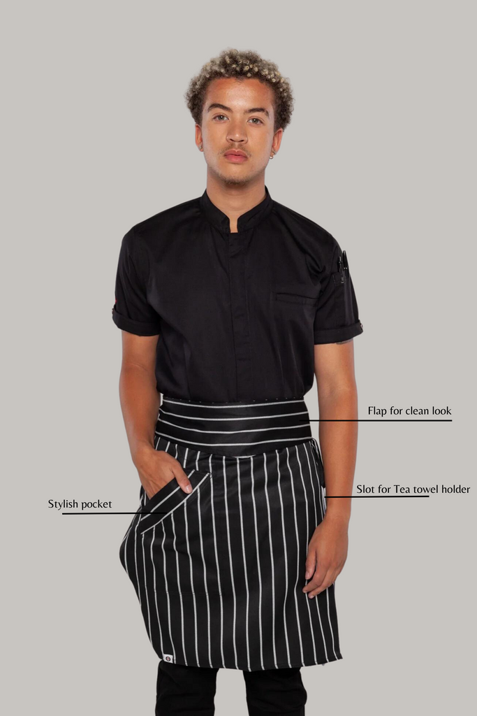 Waist Apron Black white stripes - Ace Chef Apparels